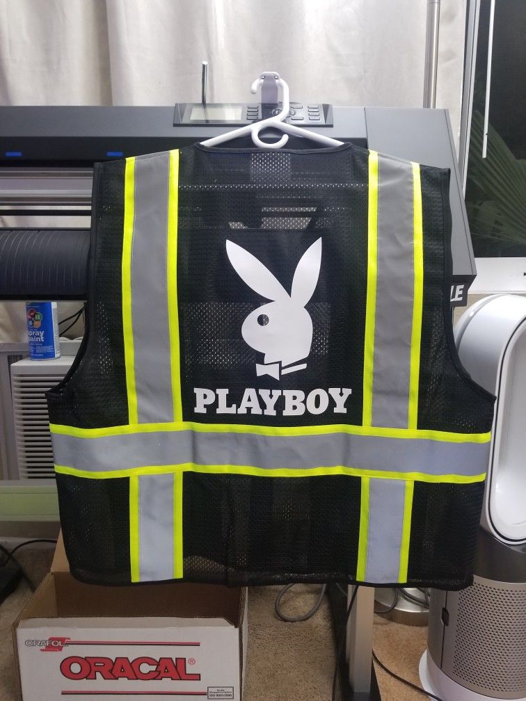 PLAYBOY Safety Vest - Black w/White Vinyl 