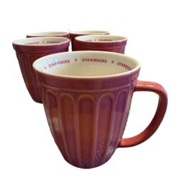 Starbucks 2006 16 oz Mug Ribbed Pink  Coffee Cup Ice cream Super Rare