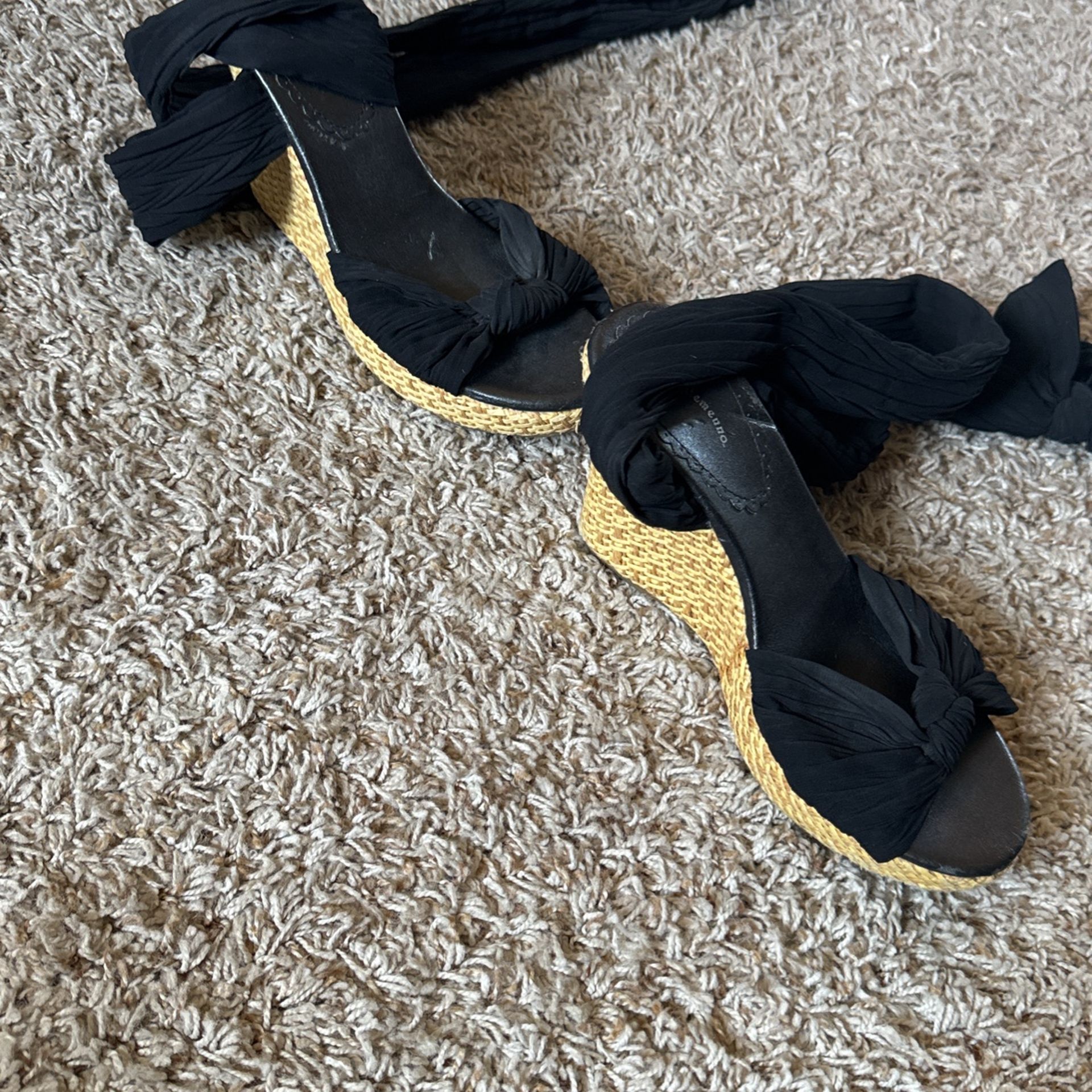 Black Ankle Lace Wedge Women Shoes