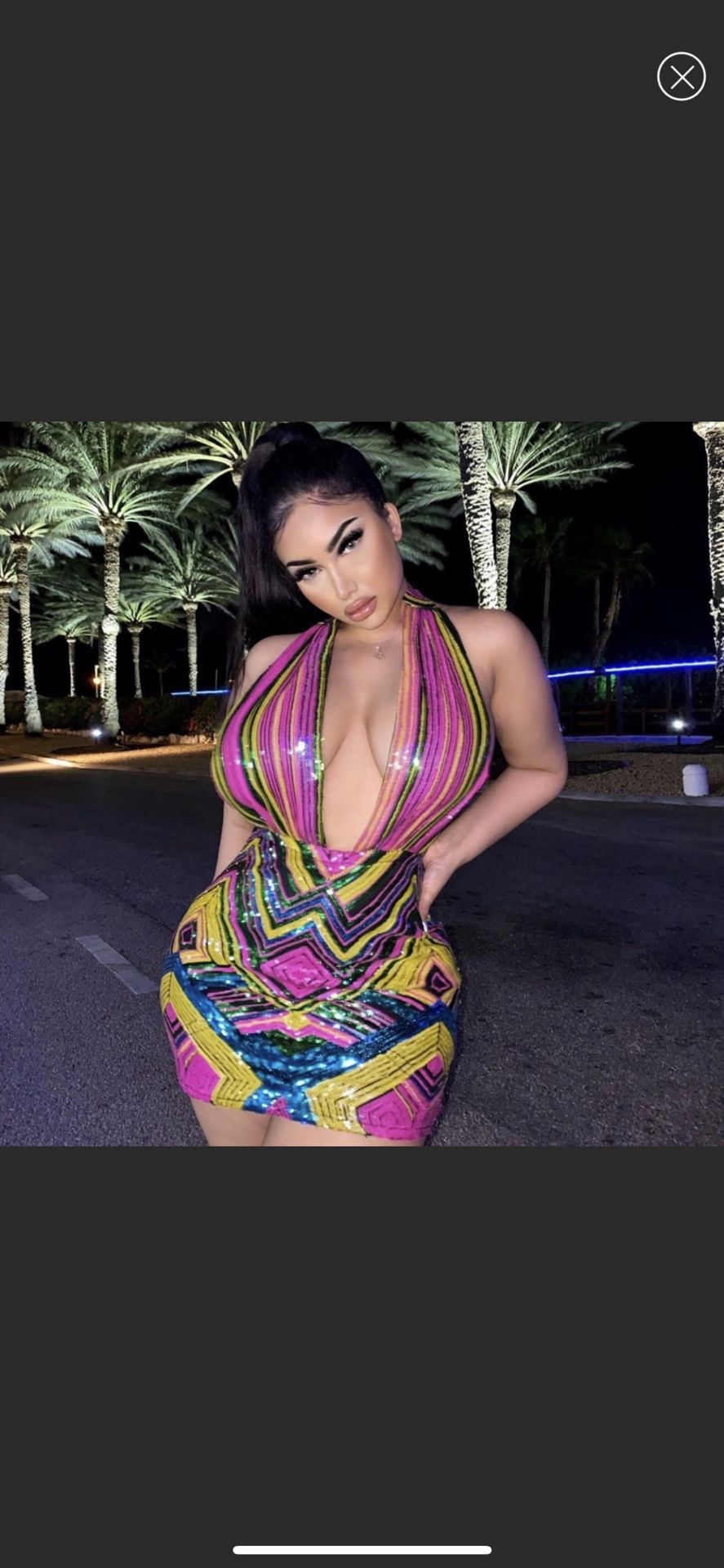 Pink Multicolored Sequin Halter Dress