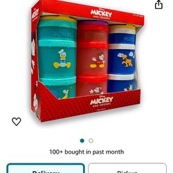 Whiskware Portable Stackable Snack Containers for Kids, Mickey and Friends 2 Pack Snack Stacks Set, Great For School or Travel!