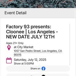 Cloonee Ticket Los Angeles Saturday July 12th