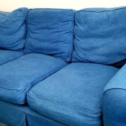 Sofa With Blue Denim Slip Cover 