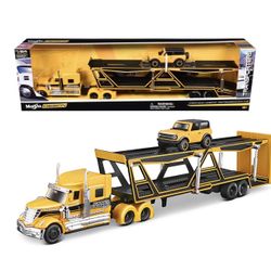 Maisto International Lonestar Car Hauler & 2021 Ford Bronco Yellow 1/64 11454
