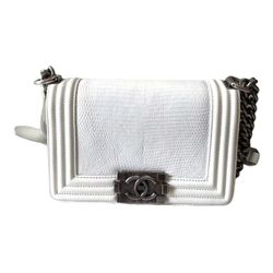 CHANEL small white boy lizard bag