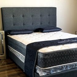 New Dark Grey Bed Frame With Mattress And BoxSpring.  (And A Free Delivery)