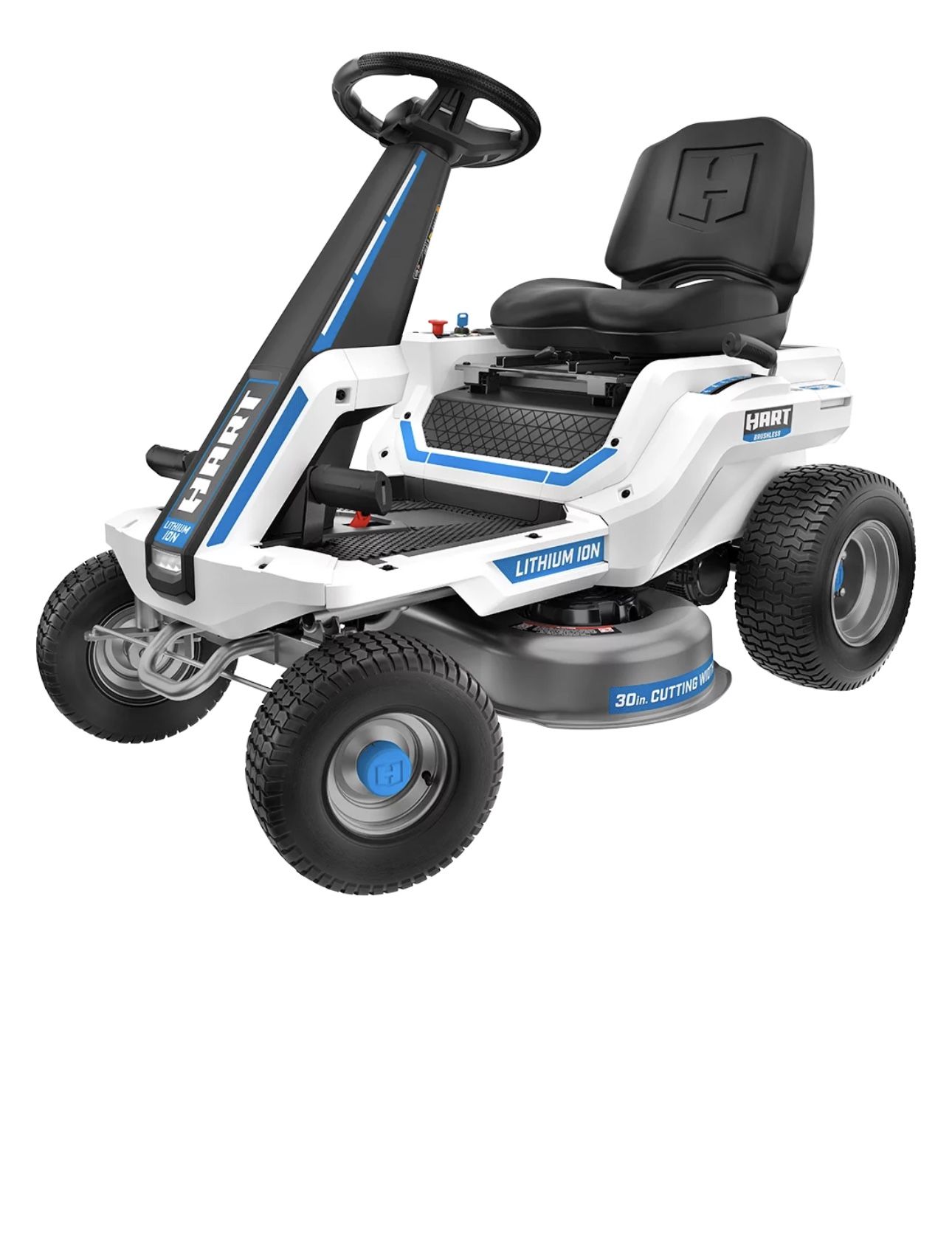 HART 80-Volt 30-inch Deck Lithium-Ion Riding Lawn Mower Kit, (1) Super Charger