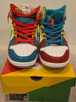 Nike SB Dunk High Pro QS, White/Metallic Gold, Size 12