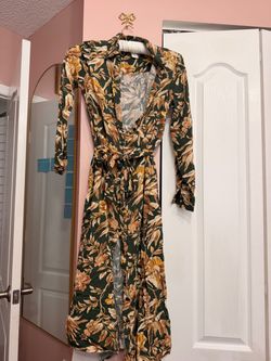 Green Floral Midi Wrap Dress