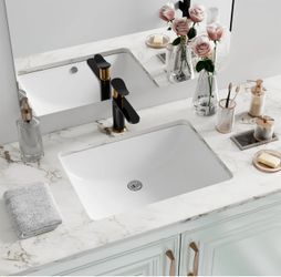 New Undermount Bathroom Sink Rectangle, Hugsleek Interior Bowl Size 18 x 13 inch White Porcelain Ceramic Vessel Sink Under Counter Exterior Size 20x15