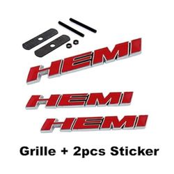 BENZEE 3pcs Red B195 HEMI Grille Back Emblem Decal Badge Sticker Dodge Charger Ram 1500 Challenger Jeep Grand Cherokee