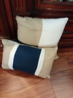 2 decorative pillows in navy blue/beige $30