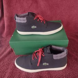 Lacoste Men Ampthill Terra Sn Leather Sneaker Black/Gray/White/Red Shoe Boot