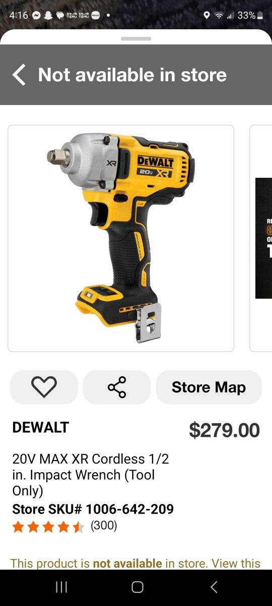 Dewalt XR 1/2" Mid Torque Impact Wrench