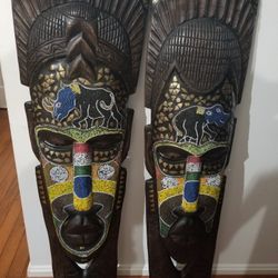 3.5 ft. tall by 1 ft wide West African Wood Beaded Wall Décor