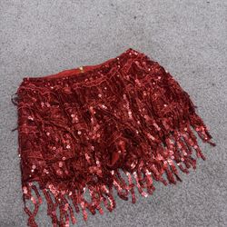 New Small red sequin fringe shorts mini skirt metallic festival rave outfit