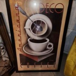 Americana Deco Coffee Michael Kungl Art Large  Framed Glass