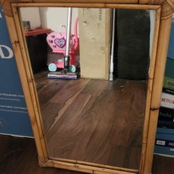 Antique 24x16 Handmade Bamboo and Rattan Double Frame Mirror. In amazing condition, especially given its age. From the early to mid 1970s.