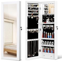 Wall/Door Mounted Mirror Jewelry Cabinet with LEDs and 2 Drawers