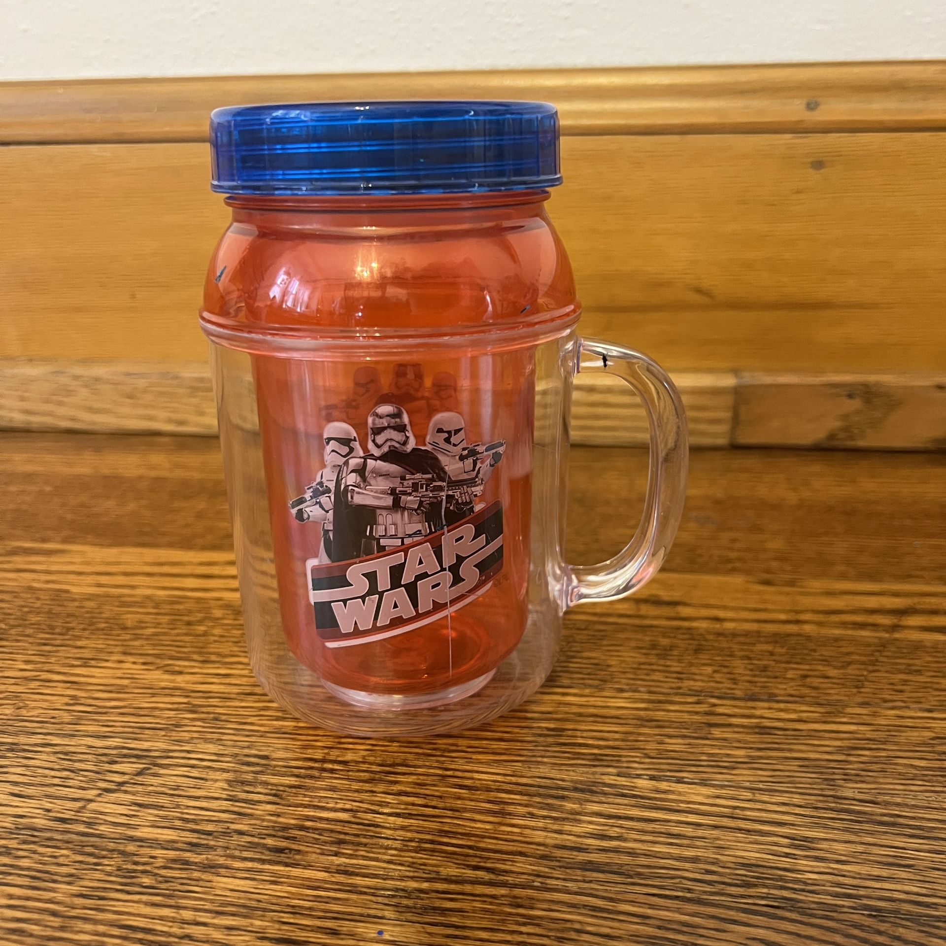 zak!designs plastic Star Wars Stormtrooper Red+Blue Mason Jar Mug w/screw top 