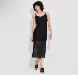 NWT Wild Fable Women's Bow Lace Midi Dress in Black L
