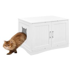 Sweet Barks Designer Enclosure Hidden Washroom Bench Ottoman Cat Litter Box, White