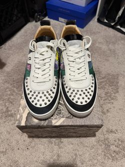 Christian Louboutin White and Black Studded Low-Top Sneakers