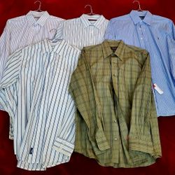 MENS LONG SLEEVE BUTTON DOWN SHIRTS-EXPRESS, PERRY ELLIS, RALPH LAREN-LOT OF 5