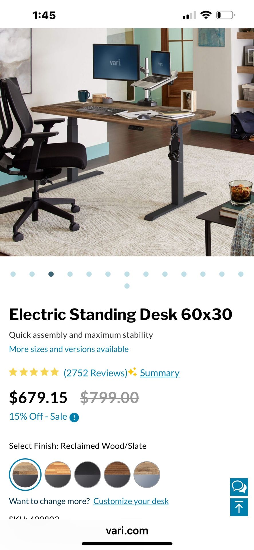 60’x30’ Adjustable Sit/Stand Desk
