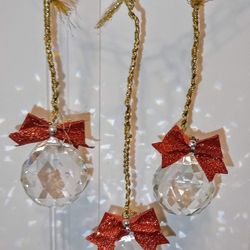  Crystal Sun Catchers - "Red Ribbon Trio"