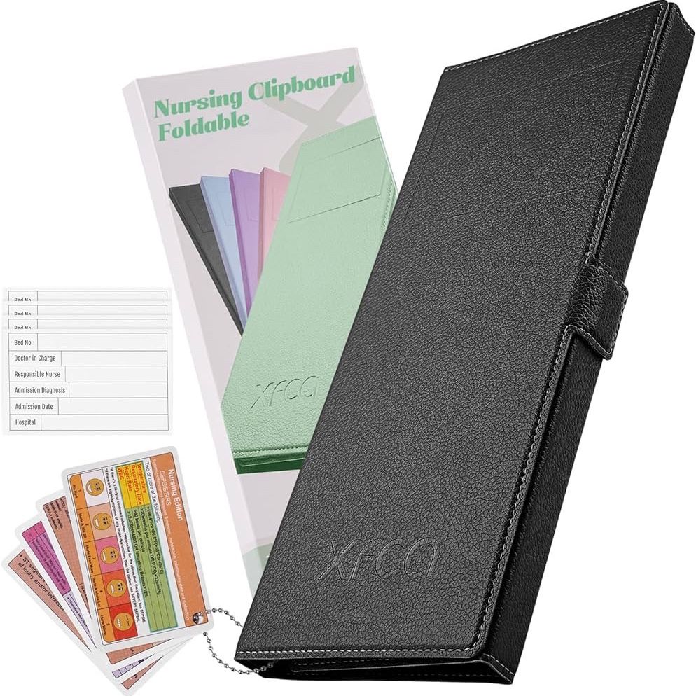 Nursing Clipboard Foldable, Premium Leather Texture, Tri-Fold