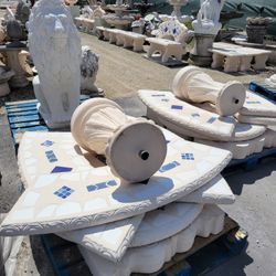 Concrete Mosaic Picnic Table with 3 Benches/ Outdoor Patio Furniture