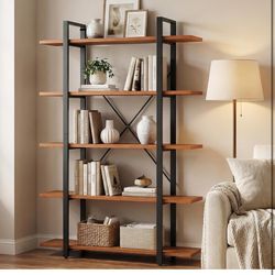 Himimi 5 Tier Bookshelf, Open Vintage Industrial Style Bookshelves and Bookcase, Etagere Bookcase with Metal Frame for Home and Office Organizer