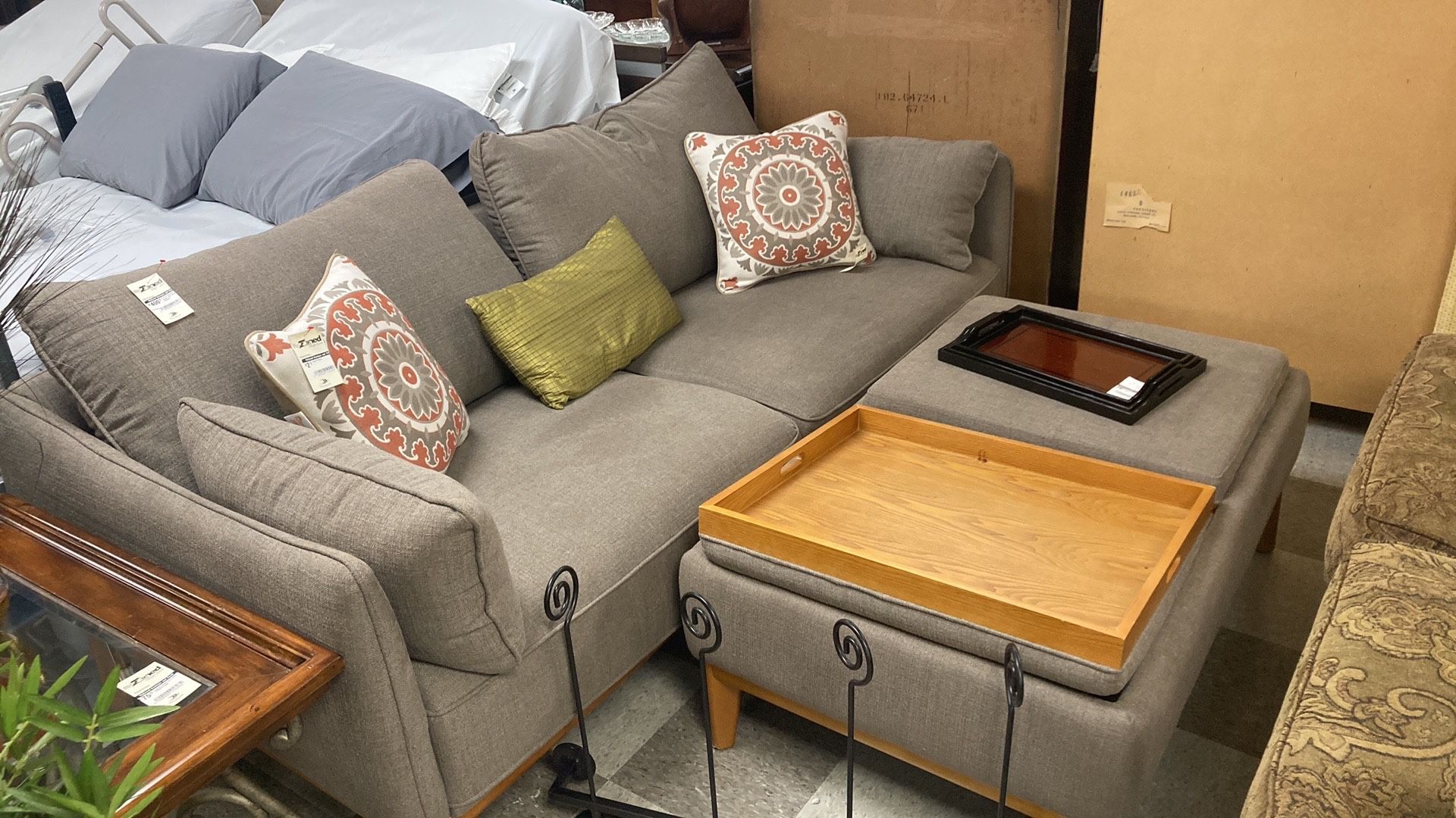 Sandstone Couch With Storage Ottoman