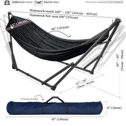 Tranquillo Hammock Stand 600 lbs Capacity, Instant 20s Foldable,  Hammock with Stand, 2 Person Camping