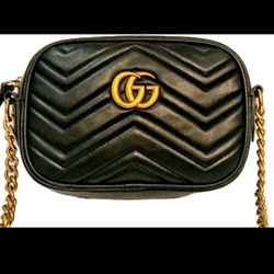Authentic? Gucci GG Marmont Mini Bag Crossbody Black Quilted Leather Free Ship