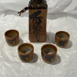 Vintage Pier One Sake Set, Decanter and Four Shot Glasses