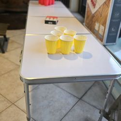 8-Foot Dry Erase Beer Pong Table w/ 12 New Balls – Portable & Height Adjustable
