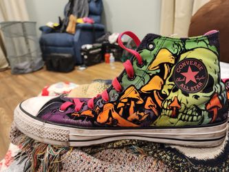 Converse Chuck Taylor Pro Wasabi Black Light Skull Mushrooms Shoes  Mens 13 Worn