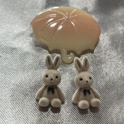 Bunny 🐰 Earring Set  With Umbrella Brooch 