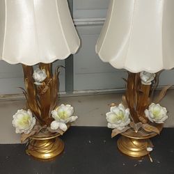 1950's Antique lamps with silk shades