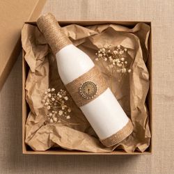 Decorative Jute-Wrapped White Bottle