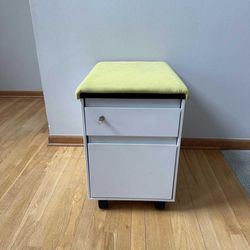 Workstream By Monoprice Rolling Round Corner-2 Drawer File Cabinet With Seat Cushion