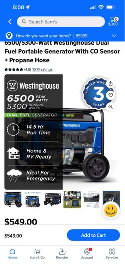 Westinghouse 6500/5300-Watt Dual Fuel Portable Generator