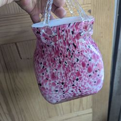 Pink Murano Glass Style Purse/Bag Shaped Vase 