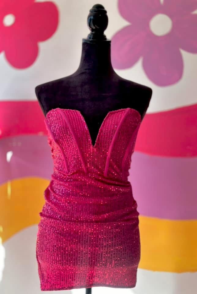 Strapless Pink Sparkly Dress With Corset