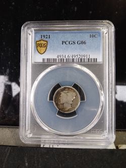1921 P KEY DATE MERCURY DIME PCGS G6