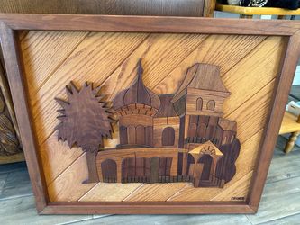 Vintage Dave Criner Hardwoods Intarsia House