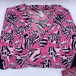 Womens Divine Stretch By JDM Pink Cheetah Print Scrub Top Size Small