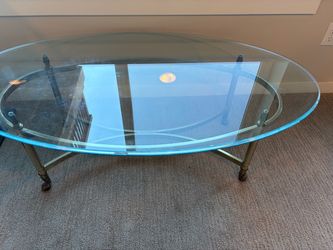 Oval Glass Top Coffee Table with Metal Base